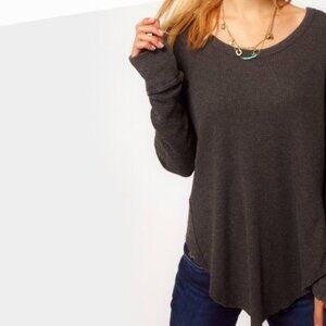 Free People We the Free Grey Long Sleeve Waffle Knit Thermal Pullover Sweater